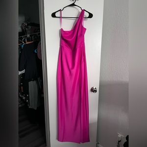 NWT BHLDN Dylan One-Shoulder Satin Side-Slit Gown